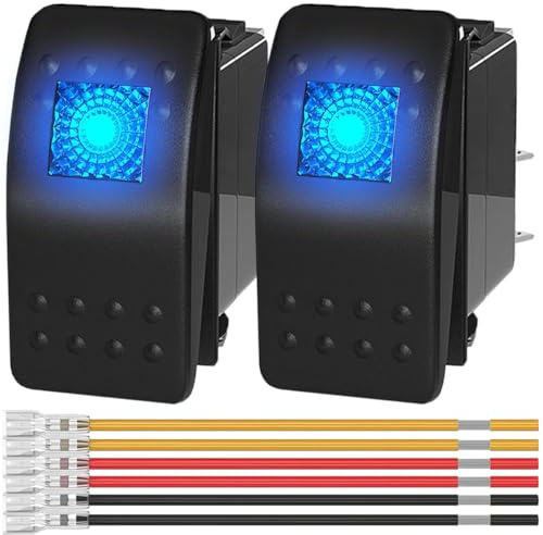 MKBKLLJY 2St. Marine Kippschalter 12V Beleuchteter Kippschalter Blaues LED Licht Beleuchtet 3Pin SPST 2Position ON/Off Wasserdicht mit verschlossenen Klemmen Drähte für Boot UTV RZR ATV Auto