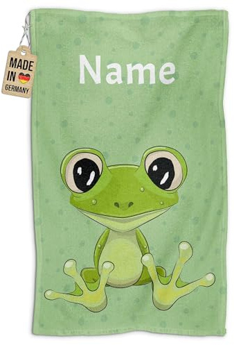 Print Royal PR Kinder-Handtuch mit Name personalisiert - Frosch - Geschenk für Jungen und Mädchen, Tier Geschenke, Kindertag, Handtuch Personalisieren | Fotohandtuch 50 x 30 cm