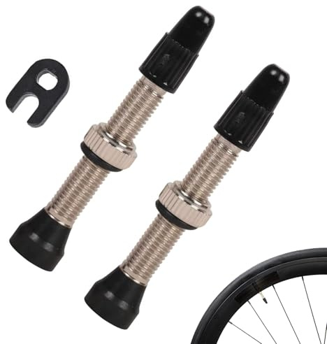 Tubeless ventiler - silverventiler, set med 2 silverförkromade mässingsventiler, 45 mm, med skalborttagningsverktyg ingår, slagtålig, perfekt för cyklar
