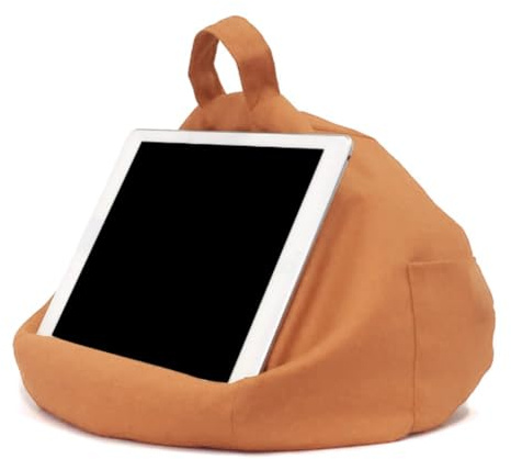 ARSBORUI Tablet Kissenständer mit Seitentasche, Weich Tablet Kissenhalter Buchkissen Tragbarer Tablet Ständer Multi-Angle Pillow Lap Stand für Tablets Phones Books (Orange)