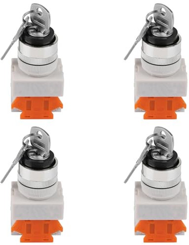 Fafeicy 4 Pezzi 2 Posizioni Interruttore Rotativo a Chiave di Ritardante di 220 V 22 Mm Montaggio Applicabile Selettori Rotativi a Chiave di Scena