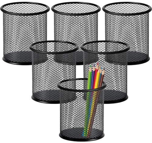 Mgood Pots a Crayons Bureau Métal Grillagé Noir Rond Porte Stylo | 6 Pièces, pour Fournitures, Pinceaux de Peinture, Bureau, Maison et École