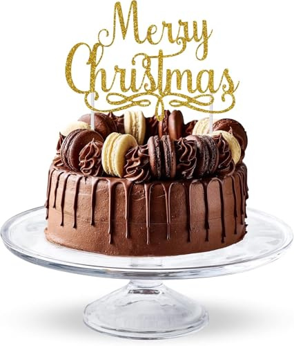 Merry Christmas Cake Topper Decorations Gold Double Sided, Festive Toppers by 3 Little Desserts