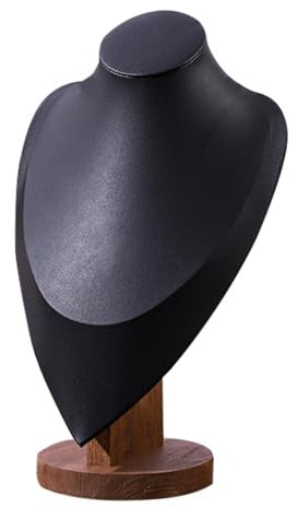 LOVIVER Présentoir de Colliers, Buste, Pendentif, chaîne, Support Lisse avec Base en Bois, vitrine, Porte-Bijoux en Cuir PU, Support de Collier pour étagères, Noir Grand