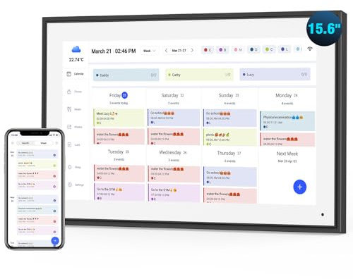 Calendar Digital 15.6 Inch Electronic Calendar&Chore Chart, 1920 * 1080P IPS Touchscreen Wall Smart Weekly and Monthly Planner For family Black Gift for mother mom women