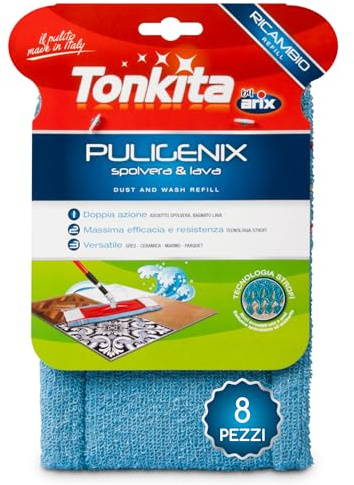 Tonkita | 8 Strofixer Ersatzwisch- und Staubtücher, Tücher für alle Böden und alle abwaschbaren Oberflächen, sammelt Staub, Krümel, Haare und reinigt Böden – 8 Ersatztücher