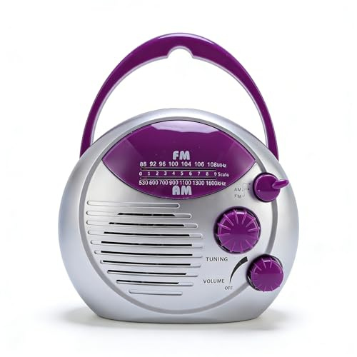 Shower Radio, Water Proof Portable Mini AM FM Radio, Battery Powered Hanging Bathroom Radio for Home, Hot Tub, Kitchen, Outdoor