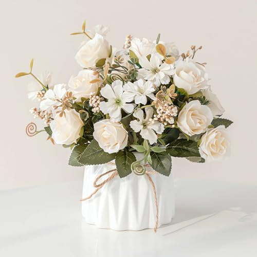 AUSHOPLAH Kunstblumen, Kunstblumen Wie Echt, KüNstliche Blumen In Vase, Desktop Kleine BlumentöPfe, Hochzeit Deko Blumen E18 (A Weiß)