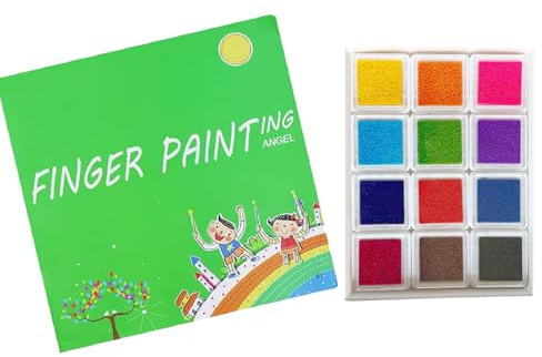 Femnow Fingerfarben Kinder Ungiftig ab 1 Jahr, 12 Farben Fingermalfarben für Kinder Ungiftig mit Malbuch, Fingerfarbe Baby, Sicherer Fingermalfarbe, 30 Seiten Fingerstempel Set Fingerfarben