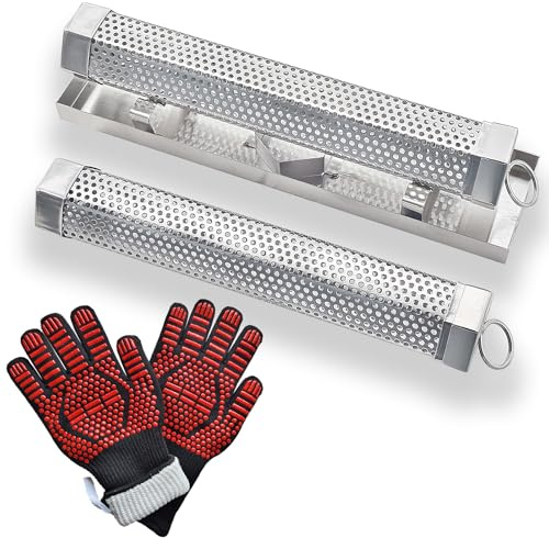 FMOON Pellet-Räucherrohr-Set, 5 x 30,5 cm, Rauchrohr für Pellet-Räucher mit Edelstahlschale und Rohrabdeckung, 5 Stunden Billow-Rauch, funktioniert mit jedem Grill oder Smoker