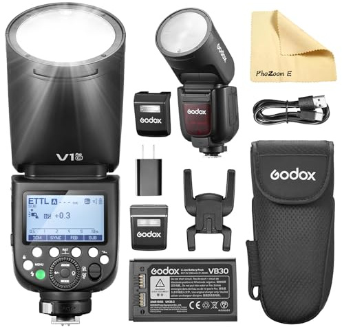 Godox V1PRO-C V1Pro C Runder Kopf Kamerablitz Camera Flash TTL Speedlite 2.4G 76Ws HSS 1/8000s Wireless TTL Speedlight Strobe mit Li-ion Batterie für Canon-Kameras