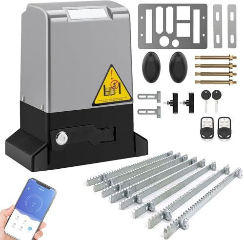 MXHACD Electric Sliding Gate Opener 800KG Automatic Sliding Gate Drive, Driveway Security Kit, With 2 Infrared Sensors And 4m Racks,Support Mobile APP Remote Control