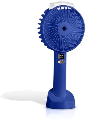 DAMUROS Mini Ventilador Portátil con Atomizador de Agua – 6 Velocidades, Pantalla LED, USB Recargable, Silencioso, Soporte para Móvil, Ideal para Exterior e Interior