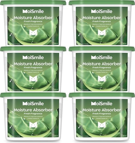 Moismile Lot de 6 absorbeurs d'humidité - 306,2 g - Parfum frais - Efficace - Absorbeur d'humidité et d'élimination des odeurs - Déshumidificateur de voiture rechargeable pour placard, salle de bain