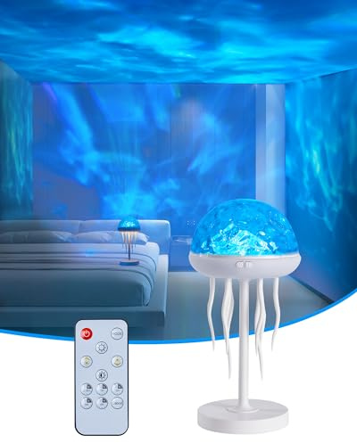 yokye Jellyfish Ocean Wave Projector Light, 7-Color Northern Lights with Remote, USB Powered Dimmable Mood Light with 3 Modes & Timer for Bedroom, Kids Room, Gaming Room, Party, Gift for Girls Women