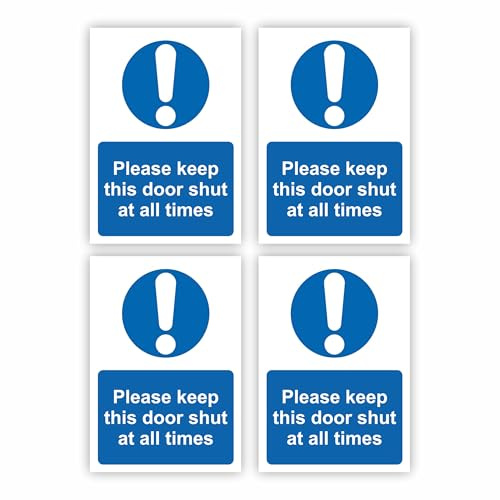 4-Pack Please Keep This Door Shut At All Times Self-Adhesive Signs / 7x10cm Each (Pack of 4) / Portrait Orientation Removable & Wipeable/Indoor or Outdoor Stickers/Gloss Finish /