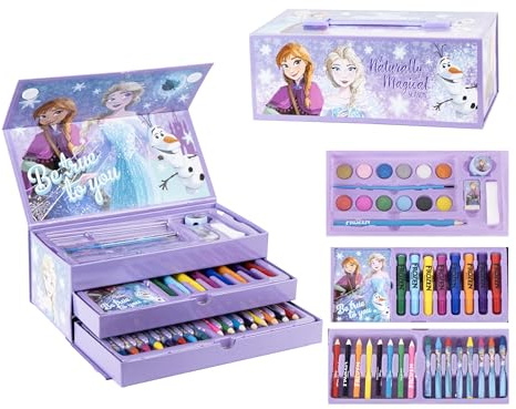 Kinder Malkoffer, 68-teilig, Paw Patrol, Gabby's Dollhouse, Spiderman, Eiskönigin, Stitch, Hello Kitty, Malset mit Buntstifte, Filzstifte, Wasserfarben, Geschenk für Jungen & Mädchen (Lila)
