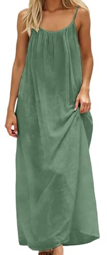 YOSUWOAI Robe cami dos nu pour femme - Robe maxi d'été pour la plage - Bretelles spaghetti - Robe de loisirs élégante - Robe longue - Robe de plage - Coupe ample - Chemise de nuit, O vert clair, XL