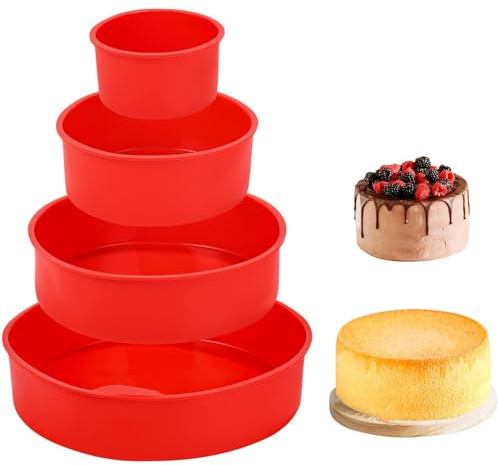 sinirttou 4 moldes de silicona redondos, molde para freidora de aire caliente, molde para tartas y panes (diámetro: 10 cm, 15 cm, 20 cm, 25 cm)