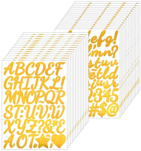 HJZHII 1590 Stück Glitzer Buchstaben Aufkleber Golden Buchstaben Sticker | Klebebuchstaben Gold Zahlen Aufkleber Kleine Buchstabenaufkleber für Scrapbook Briefkasten Dekoration DIY Bastelprojekte