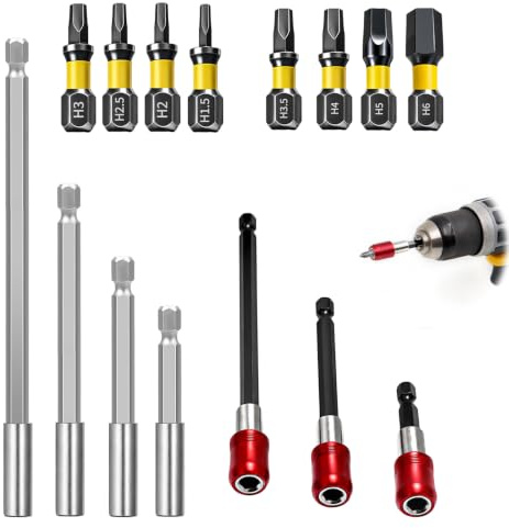 Set Porta Inserti Magnetico Rallunghe Esagonali 60-200mm e Prolunghe Autobloccanti 60-150mm 8 Inserti per Avvitatore H1.5-H6 per 1/4 Portainserti Magnetico Avvitatore e Trapano