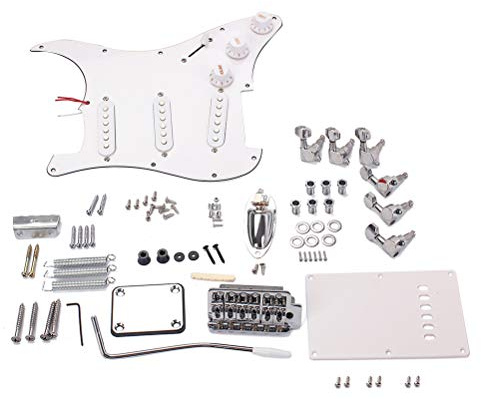 Selbstgemacht Saiten Bausatz St Gp502 im E-gitarren Stil, Weiß, 6 | Kunststoff und Metall, 3 Single Coil Pickups mit 3-wege Schalter, Backcover und Pickguard