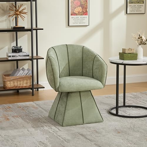 TIZZ Drehstuhl aus Chenille-Stoff, ergonomisch geformt mit hoher Rückenlehne, für Erwachsene und Jugendliche, ideal für Schlafzimmer und Wohnzimmer, olivgrün