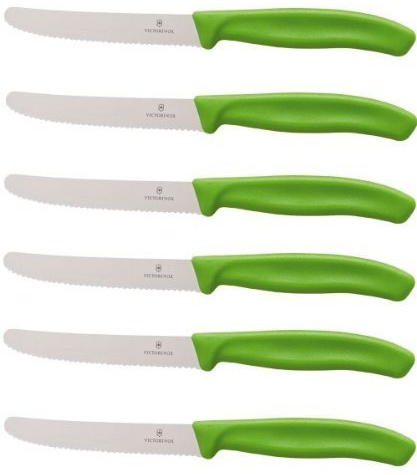Victorinox 6 Stück Tafelmesser - Küchenmesser - Brötchenmesser Swiss Classic mit Wellenschliff - Swiss Made - Grün