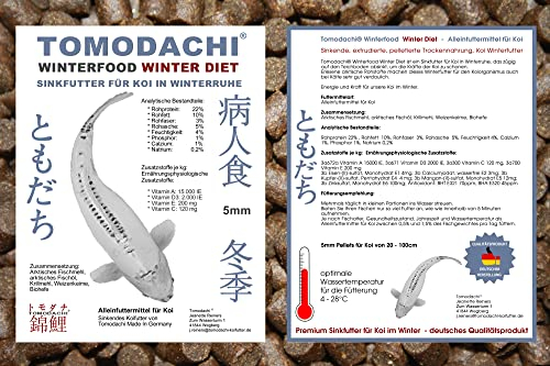 Koifutter Winterfutter Sinkfutter Koi Schonkost für Fische im Winter Energiefutter Koi mit arktischem Fischmehl Fischöl gut verdaulich bei Kälte Winter Diet 5mm 5kg