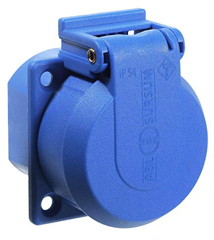 as - Schwabe Schutzkontakt-Einbausteckdose 230 V – Einbau-Steckdose mit selbstschließendem Sicherheitsklappdeckel für Außen, Innen & Baustelle – Einbau-Steckdose IP54 – Made in Germany – Blau, 45085