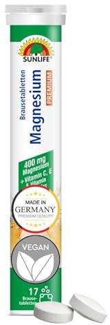 SUNLIFE Magnesium + B-Komplex Brausetabletten - 1x17 Stück - Muskeln & Nerven Nahrungsergänzungsmittel mit Vitamin C & E - 400mg Magnesium pro Tagesdosis - Orangen-Grapefruit Geschmack