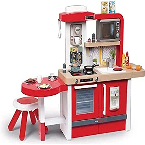 Smoby – Tefal Evo Gourmetkök – XXL-lekkök för barn med många funktioner, stor sitthörna med pall, 43 delar. Tillbehör för barn från 3 år, röd