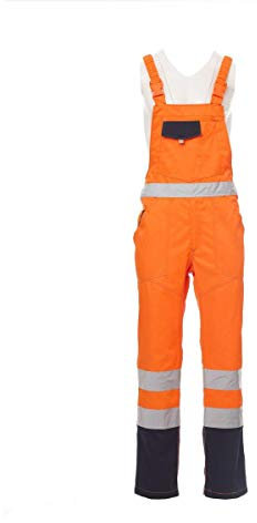 PAYPER Skill Tuta Pettorina da Lavoro Alta visibilità Unisex Uomo Donna Misto Cotone Poliestere Bretelle Elasticizzate Apertura Laterale Tasche al Petto Arancione Fluo/Blu Navy (3XL)