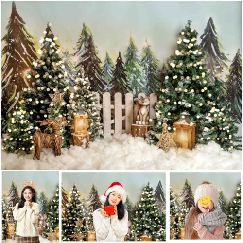 WaW 2.7x1.8m Fotografie Hintergrund Weihnachten für Fotostudios, Schnee Winter Wald Weihnachtsbaum Fotohintergrund Christmas Kinder Newborn Baby Fotoshooting