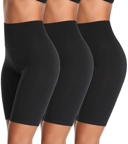 K-CHEONY Cotton Shorts for Women Stretch Spandex Anti Chafing Boyshorts Safety Panty Biker Shorts for Under Dresses Black