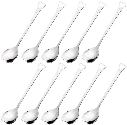Angoter 10PCS Stainless Steel Heart Shape Coffee Spoon Kitchen Accessories Dessert Sugar Stirring Spoons Teaspoon Dinnerware