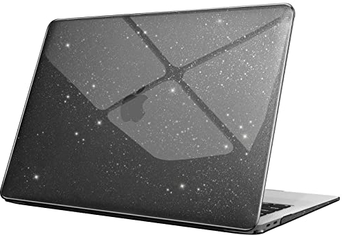 Fintie Hülle kompatibel mit MacBook Air 13 (2018-2020 Version) A2337(M1)/A2179/A1932, Ultradünne Hartschale Schutzhülle Snap Case, Schwarz(Glitzer)