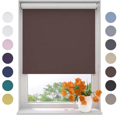 Radeco® Verdunkelungsrollo 60 x 190 cm braun, Größen von 40 bis 240 Breite, ohne Bohren möglich, Rollo wandmontage, Rollo 60 cm breit, Fenster rollos für innen, rollos für Fenster