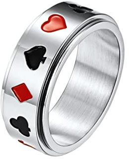 PAMTIER Herren Poker Aces Drehring Edelstahl Ringe Spielkarte Spade Club Design Silber Größe 62