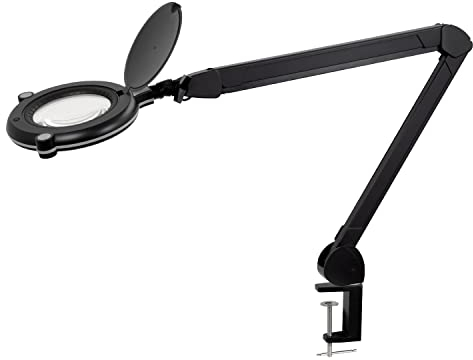 Lumeno 7313SW Lámpara lupa LED con 3 dioptrías y un alto IRC de 95 ideal para la medicina, salones de belleza, o industria, perfecta para trabajos de precisión, negro