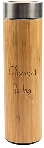 Bambusflasche mit persönlicher Textgravur - Personalisierbare Isolierflasche aus Bambus und Stahl - Thermosflasche aus Holz zum Selbstgestalten