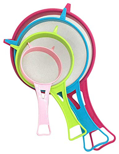 Kielsjajd Küchensieb Set Sieb Set 4 Größen Kunststoff Sieb feinmaschig 17.5/15/ 11.5/8.5cm, für Küche Mehl -Quinoa Reis Nudeln Puderzucker und Mehr, Seiher für Abtropfen Sieben Filtern Mehl
