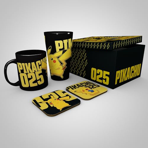 ABYstyle – Coffret Cadeau POKÉMON Phosphorescent – Produit Officiel – 1 Verre 290 ml + 1 Mug 320 ml + 2 Dessous de Verre – Set Collector
