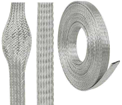 Wire Shielding Braid Ground Strap Tinned Copper Metal Cable Sleeve Mesh Electrical Signal Screening 5/16 ID (1/2 inch - 8ft)