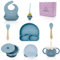 MyLittleOne-Coffrets Repas Bebe 10 Pcs Silicone-Assiette ventouse pour bébé compartiments- bol ventouse+Couvercles Conservation-bavoir-couverts-verre-Autonomie-Micro ondes-Lave Vaisselle-sans BPA-Bleu
