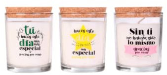 Lote de 5 Velas en Tarro de Cristal con Tapón Corcho Frases Surtidas Iluminación. Complementos. Detalles y Regalos para Fiestas Cumpleaños. Bodas, Bautizo. Regalos Originales. DK