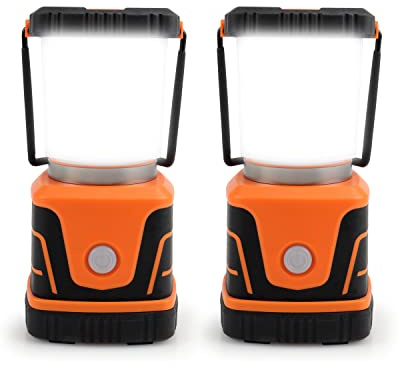 LED Campinglampe Superhelle 1500 Lumen 4 Lichtmodi Dimmbarer Suchscheinwerfer Batteriebetriebene Notlampe Geeignet für Nachtwanderungen Zeltbeleuchtung Notfälle Stromausfälle 2 Stück (Orange)