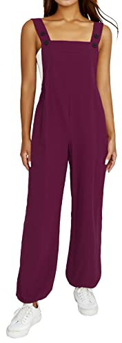 Vioyavo Tuta da Donna Senza Maniche Salopette Donna Estiva Elegante Comoda Salopette Premaman Larga con Coulisse e Spalline Jumpsuit Casual con Tasche (Rosso Borgogna, S)