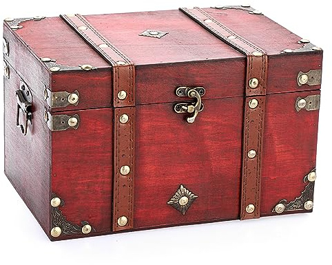 ELLDOO Vintage Treasure Chest, Pirate Keepsakes Box for Gifts, Wooden Storage Box Decorative for Jewelry Pearl Trinkets Tarot Cards, Large