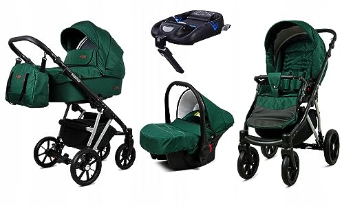 BabyLux® Kinderwagen Set 4 in 1 - Marlux Magnetic - incl. Babywanne, Buggy Sportsitz, Auto-Babyschale, ISOFIX-Basisstation - Autositz - Kinderwagenset - Kombikinderwagen mit Wickeltasche usw.